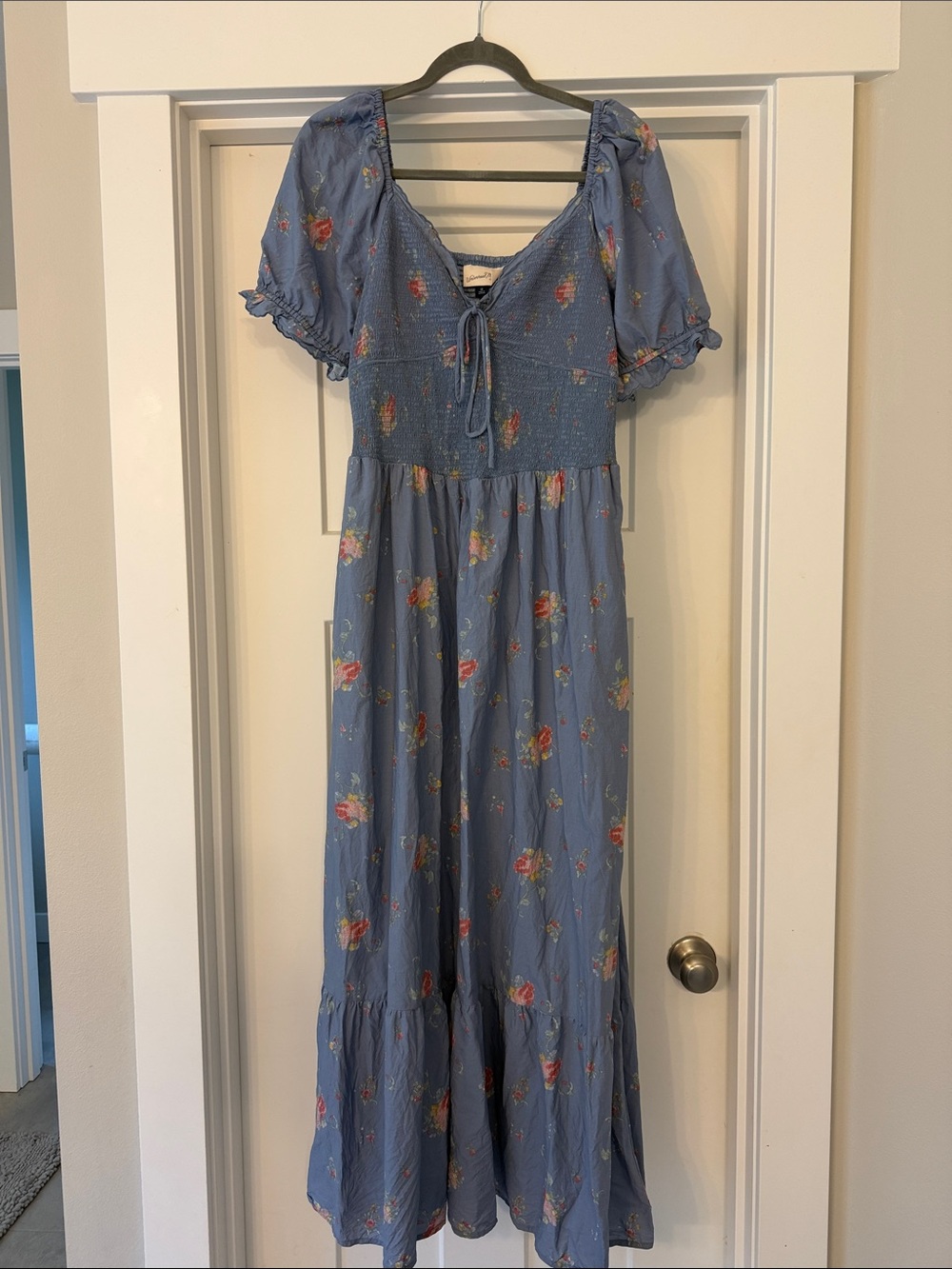 Universal Thread Light Blue Floral Smocked Maxi Dress with Tie Front